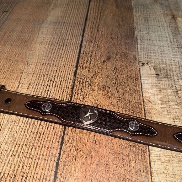 3D Western Boys Belt Youth Leather Embossed  Brown Star Concho Size 20 - Picture 1 of 10